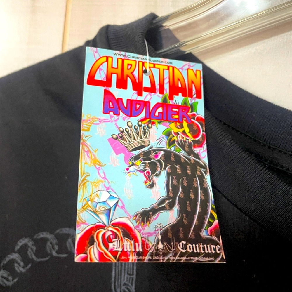 NWT Christian Audigier Black White Crown Design 100% Cotton Tee Shirt Sz M - Picture 6 of 6